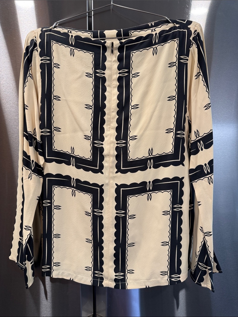 By Malene Birger Black and Cream Geometric Long Sleeve Top
